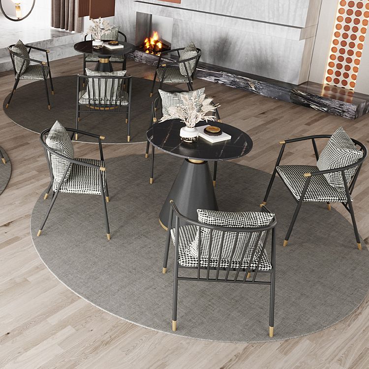 Metal Modern Round Indoor Table Sintered Stone Top Table with Black Pedestal Base