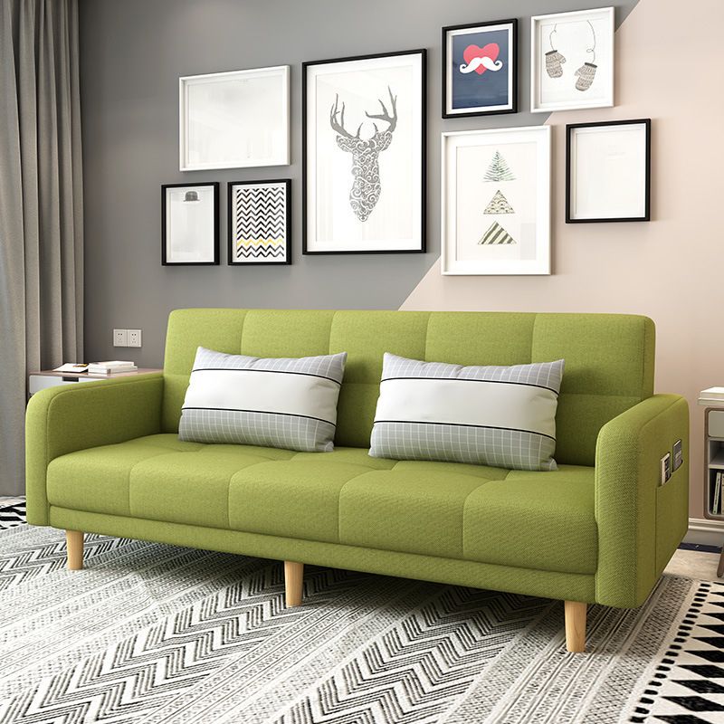 Modern Square Arm Sofa Convertible Wood Legs  Biscuit Back Sofa