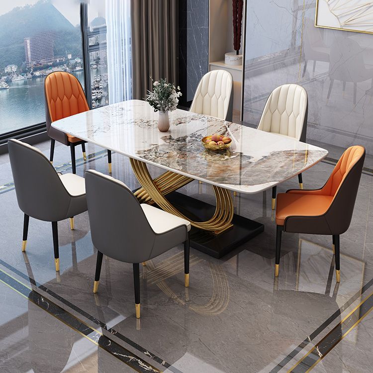 Glam Dinner Table Rectangle Stone Dining Room Table for Kitchen