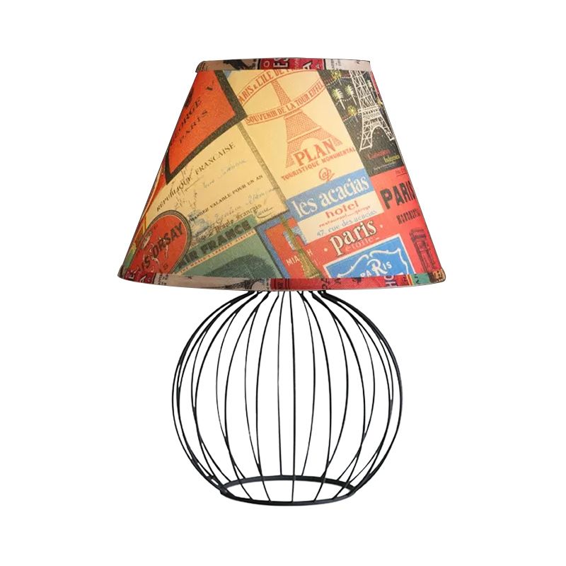 Éclairage de bureau de salon godet Tissu vintage 1 lumière Lumière de nuit noire avec base de cage orbe