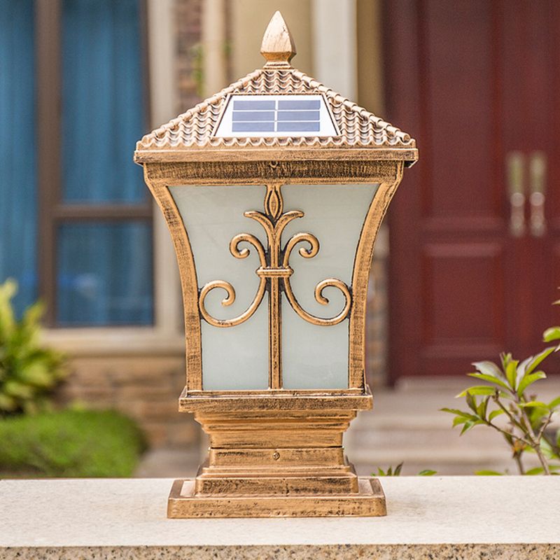 Metal Rectangle Shape Pillar Lamp Modern Style 1 Light Solar Outdoor Light