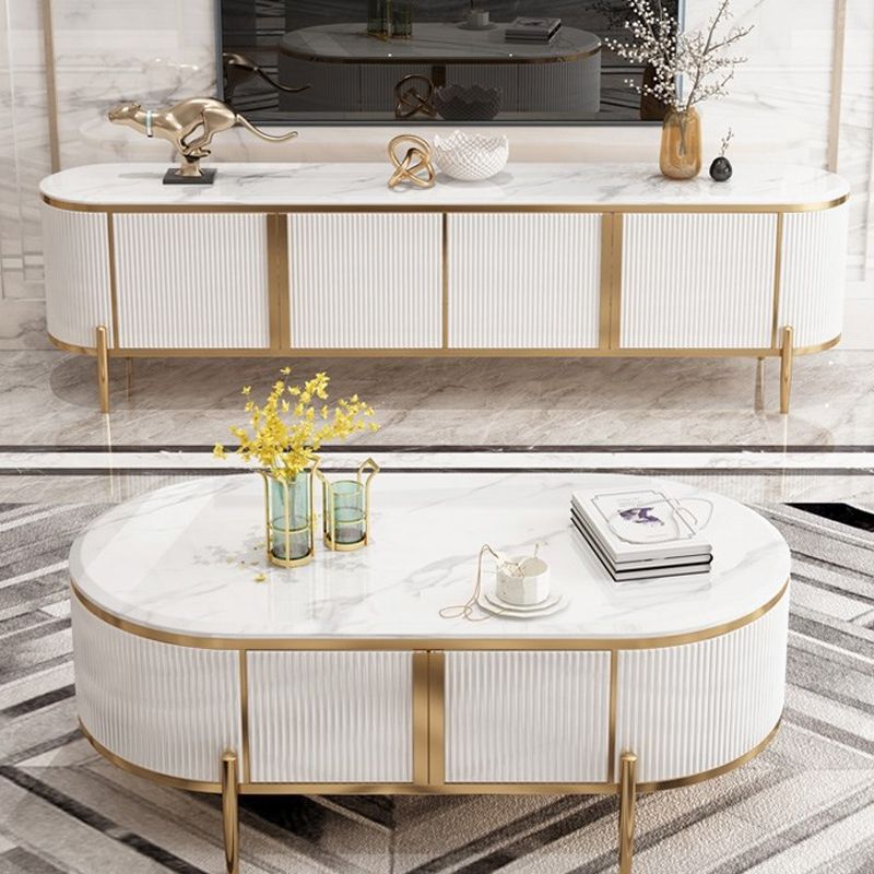 Glam Marble TV Stand Console Enclosed Storage TV Media Stand for Living Room