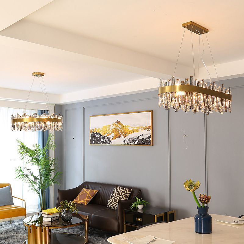 Round Shape Hanging Lights Crystal Modern Chandelier in Gold for Living Room