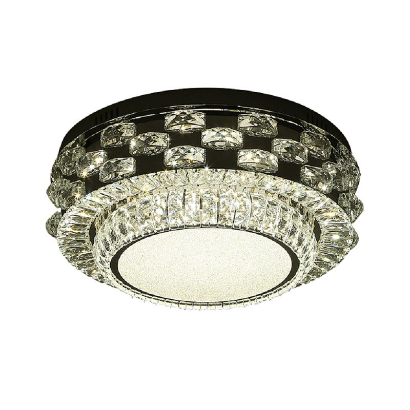 Round/Square Ceiling Lighting Minimalism Beveled Crystal LED Chrome Flush Mount Fixture in Warm/White Light