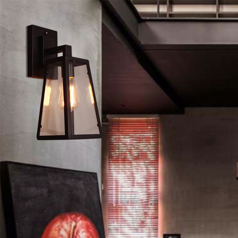 Retro Glass Shade Wall Light Black 1 Light 10.5" High Wall Sconce for Bar