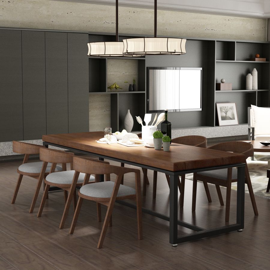 Industrial Rectangle Dining Table Pine Solid Wood Table with Trestle Base
