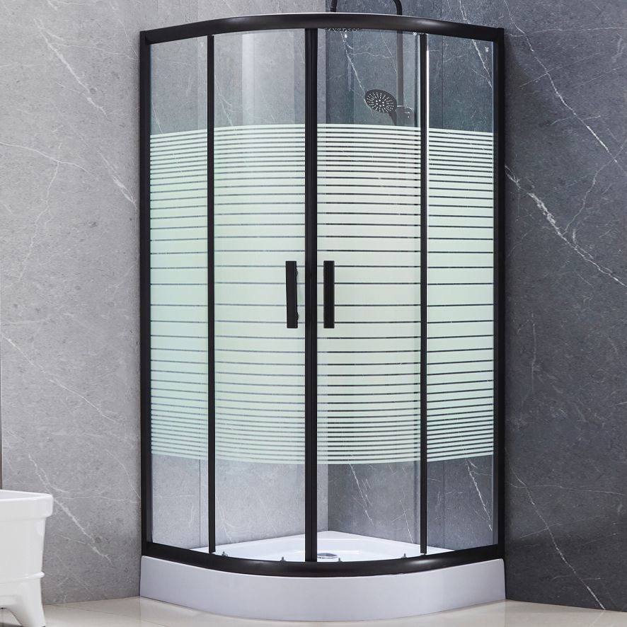 Tempered Glass Shower Enclosure Black Double Sliding Door Shower Kit