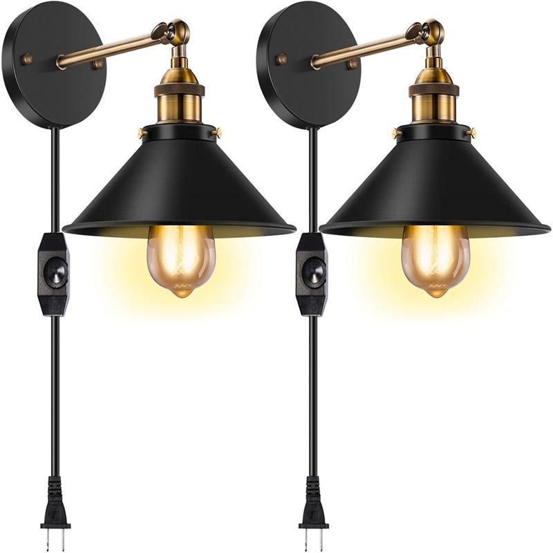 Industrial Style Conical Reading Lamp 1-Light Metal Swivelable Wall Light Sconce with Plug-in Cord