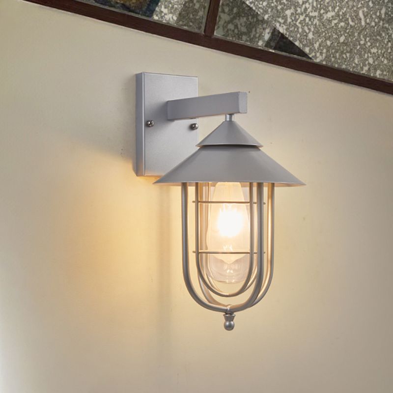 Industrial Metal Wall Sconce Cone Shape Wall Light with Glass Shade for Courtyard