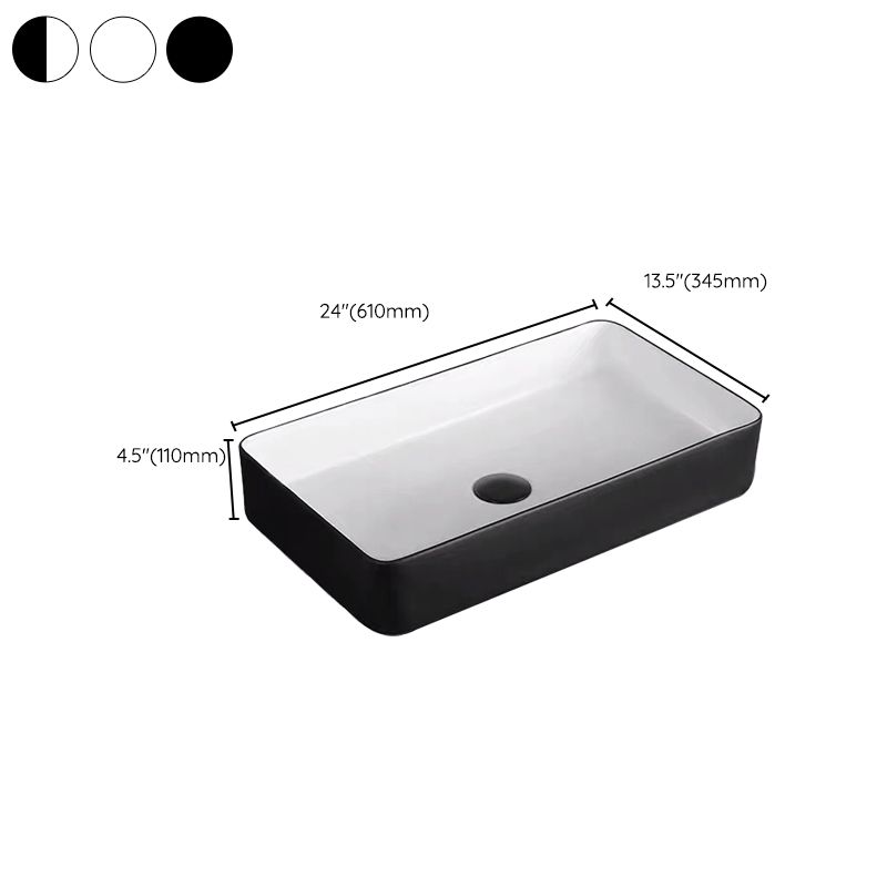 Modern Bathroom Sink Porcelain Rectangular with Pop-Up Drain and Faucet Wash Stand