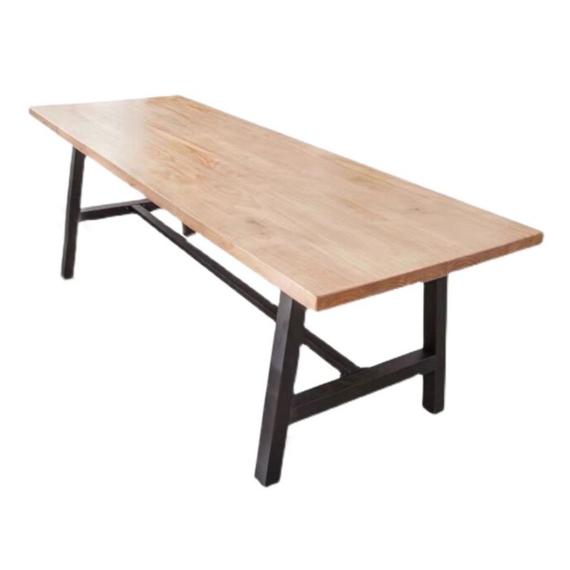 Rectangle Wood Color Dining Table Solid Wood Table Industrial with Trestle Base