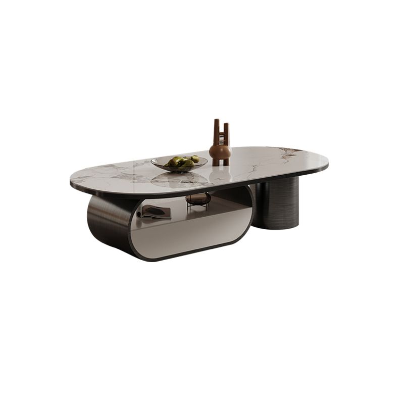Abstract Coffee Table Slate Cocktail Table with Storage Drawer and Shelf