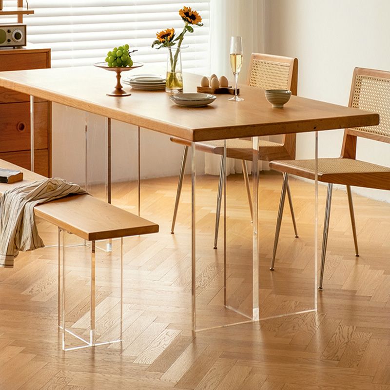 Rectangle Double Base Dining Table Modern Pine Wood Table for Kitchen Dining Room