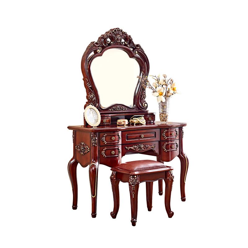 Brown Oak Vanity Set 64.96" High Vanity with Drawer and Mirror