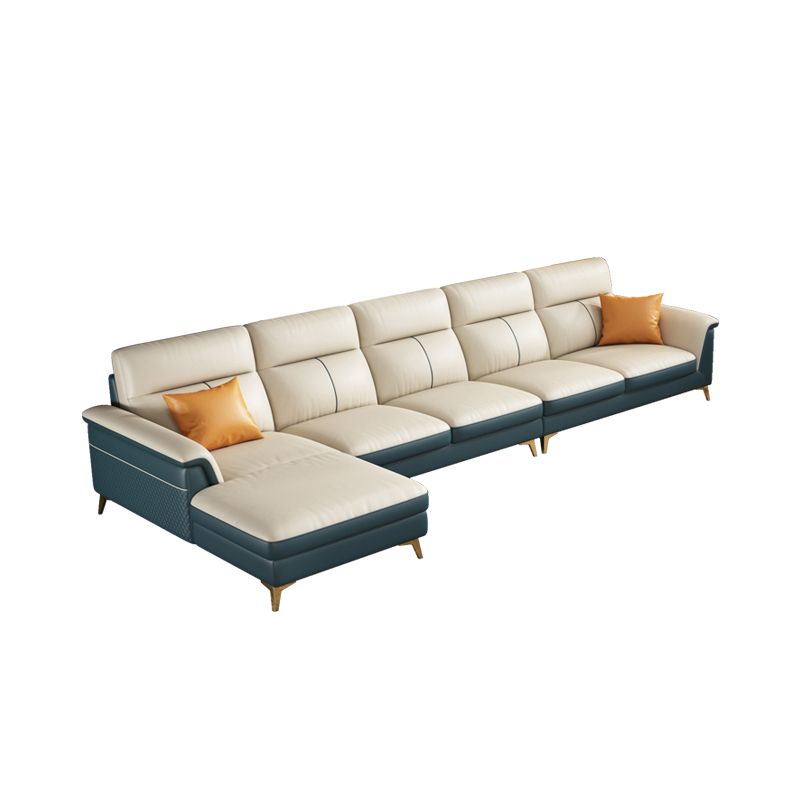 Pillow Top Arm Genuine Leather Sectionals, Cushion Back 36.2" Sectional Sofa in Ivory
