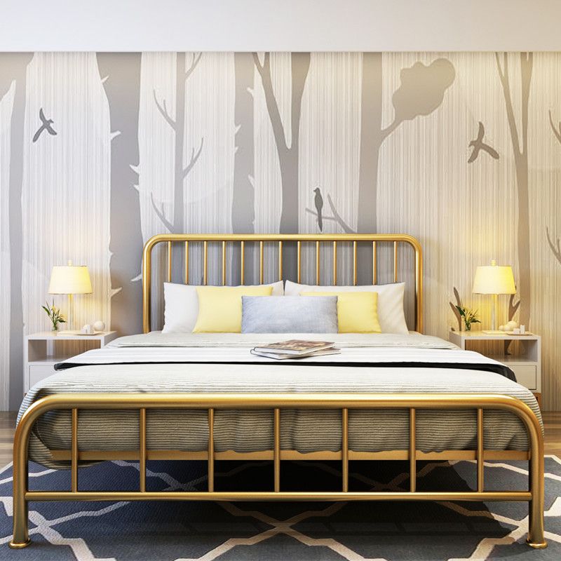 Glam Platform Bed Iron Frame Standard Bed with Rectangular Headboard