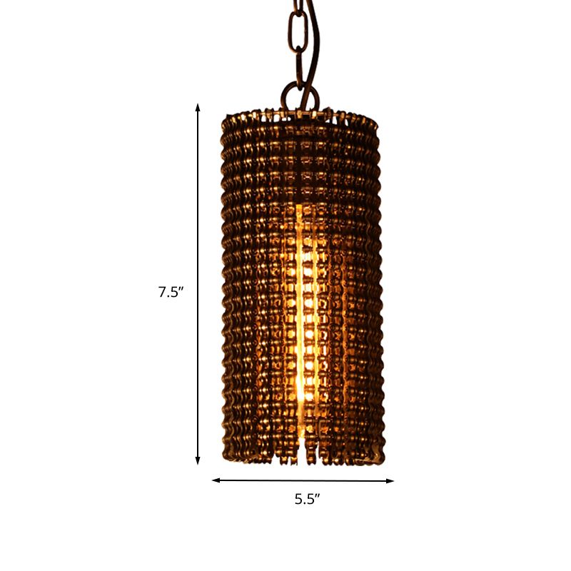 Tube Pandent Lighting Traditionary Metal 1 Bulb 7.5"/11.5" Wide Brown Hanging Lamp Kit for Bedroom