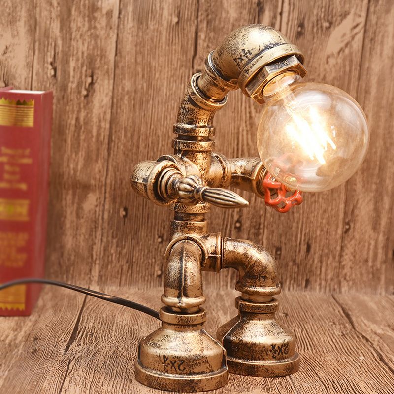 Water Pipe Night Table Lamp Industrial Metal Nightstand Light for Dorm Room Decoration