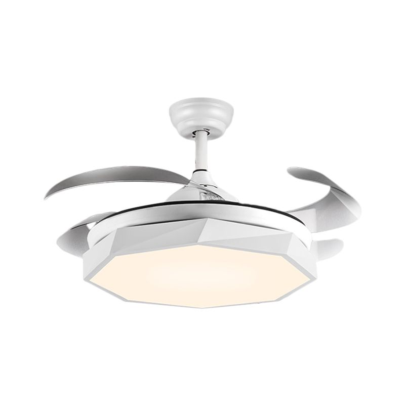 42 "breit facettierte Oktagon Deckenlampe Minimalismus Acrylgrau/Weiß/Rosa 4 Blades LED -Pendellventilator für Wohnzimmer