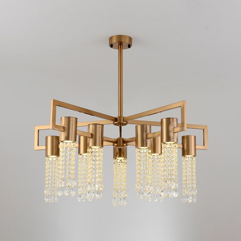 Tubo Cristal Fringe Techo Flush Postmoderna de 10 luces Salón de montaje Semi Flush en latón