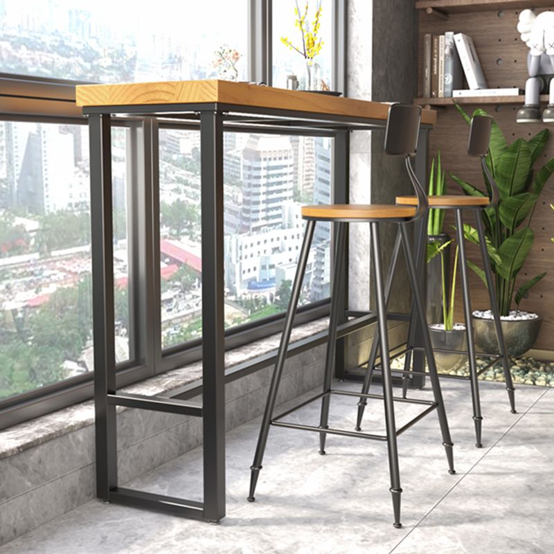 Industrial Rectangle Bar Table Solid Wood Top Bar Table with Trestle Base