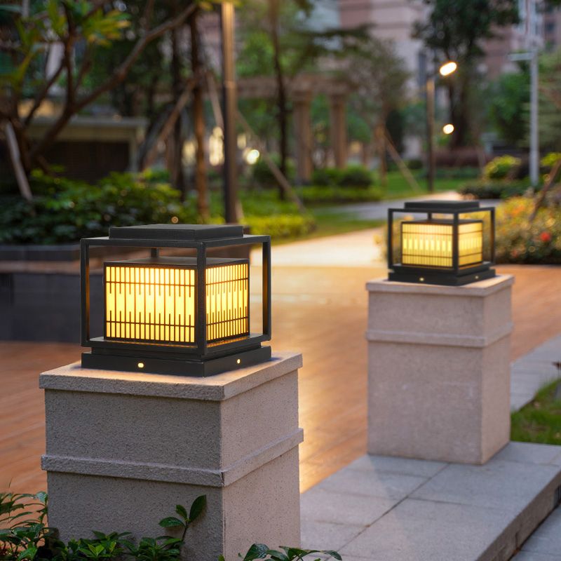Square Shape Pillar Lamp Contemporary Outdoor Waterproof Light for Courtyard