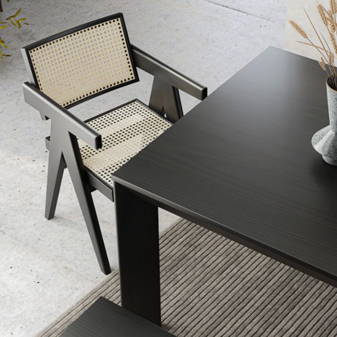 Modern Rectangle Dining Site Table Black Solid Wood 4 Legs Dining Table