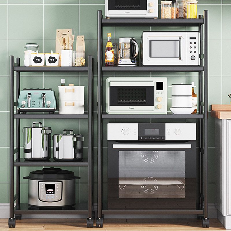 Modern Dining Room Prep Table Black Kitchen Trolley with Locking Wheels