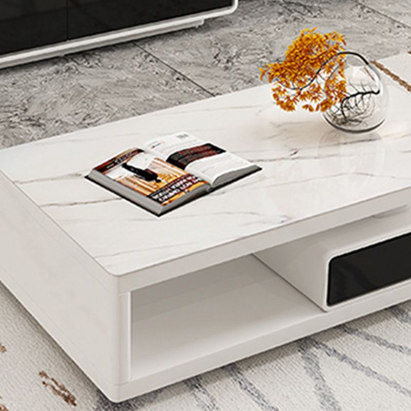 4 Drawers Coffee Table Rectangle Single Stone with Storage Shelf