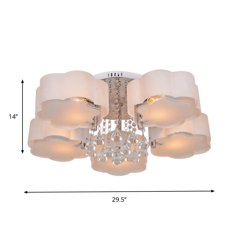 5 Heads Acrylic Ceiling Light Simple Chrome Plum Blossom Bedroom Flushmount with Crystal Drop