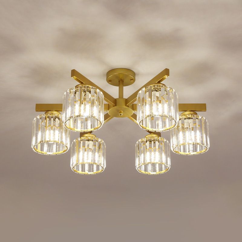 Luz de lámpara de descarga de cilindro contemporánea Luz de techo de alza de cristal para sala de estar