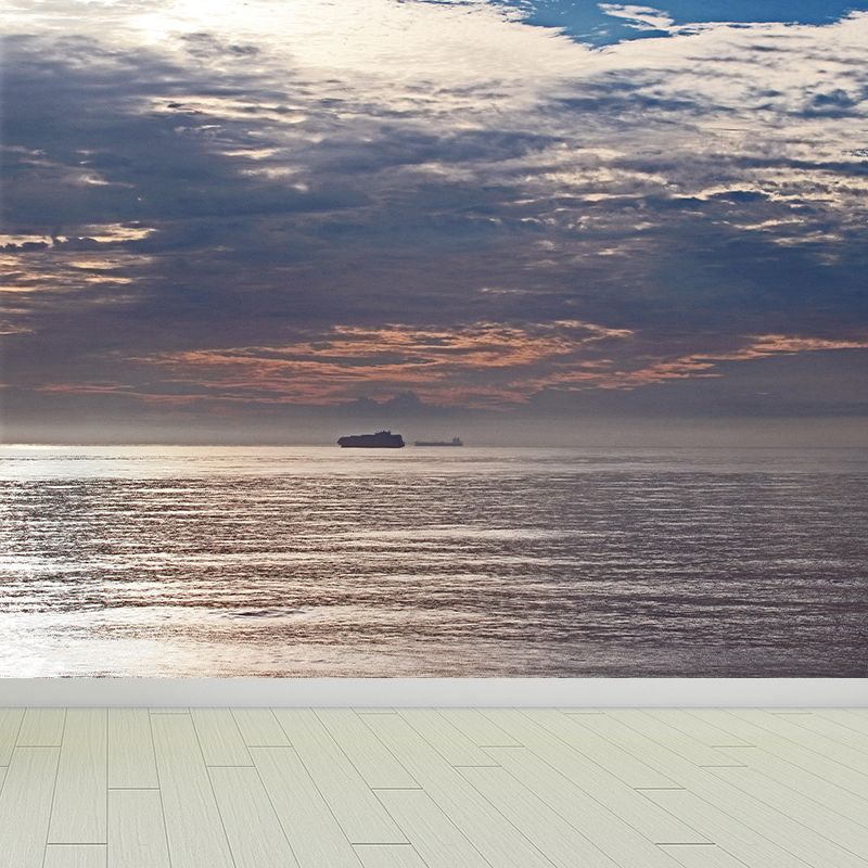 Indian Ocean Mural Nature Scenery Wall Covering in Light Color for Bathroom