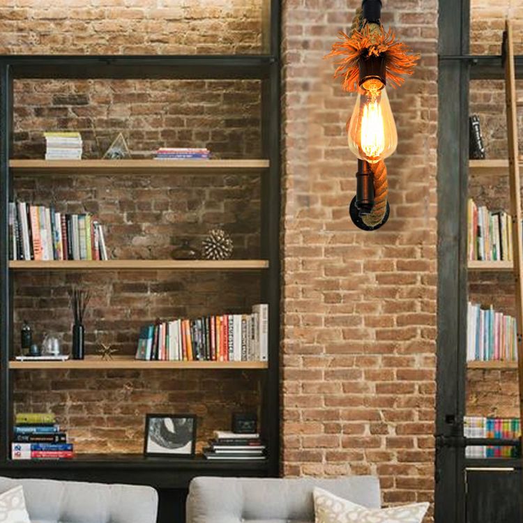 Industrial Style Wall Light Sconce Creative Jute Rope with Metal Plumbing Pipe