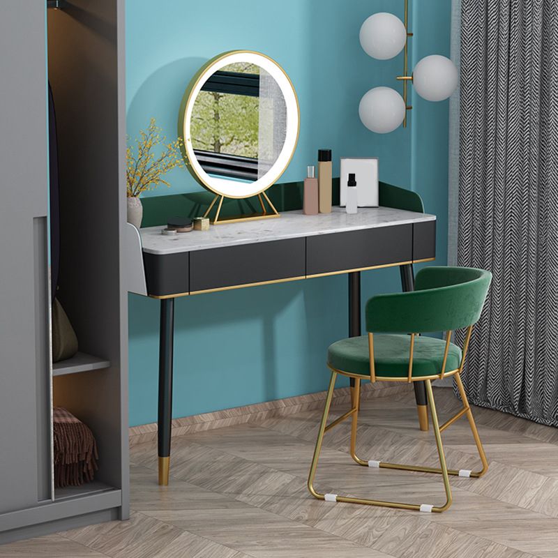 Contemporary Wooden Makeup Vanity Set Slate Top 2-Drawer Dressing Table