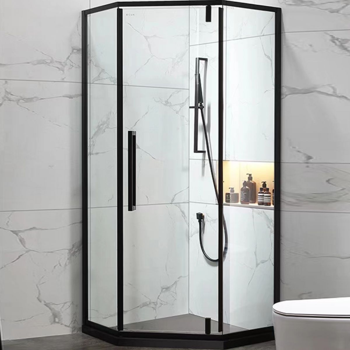 Neo-Angle Framed Shower Enclosure Black Tempered Glass Framed Shower