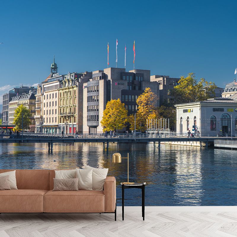 Modern City Landscape Mural Wallpaper Bedroom Office Wall Art, Custom Size Available