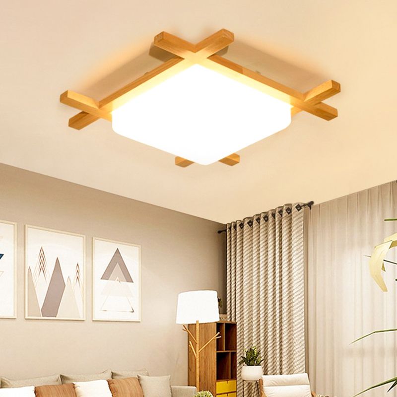 Geometric Shape Flush Mount Modern Wood Ceiling Light Fixture for Living Room in Brown