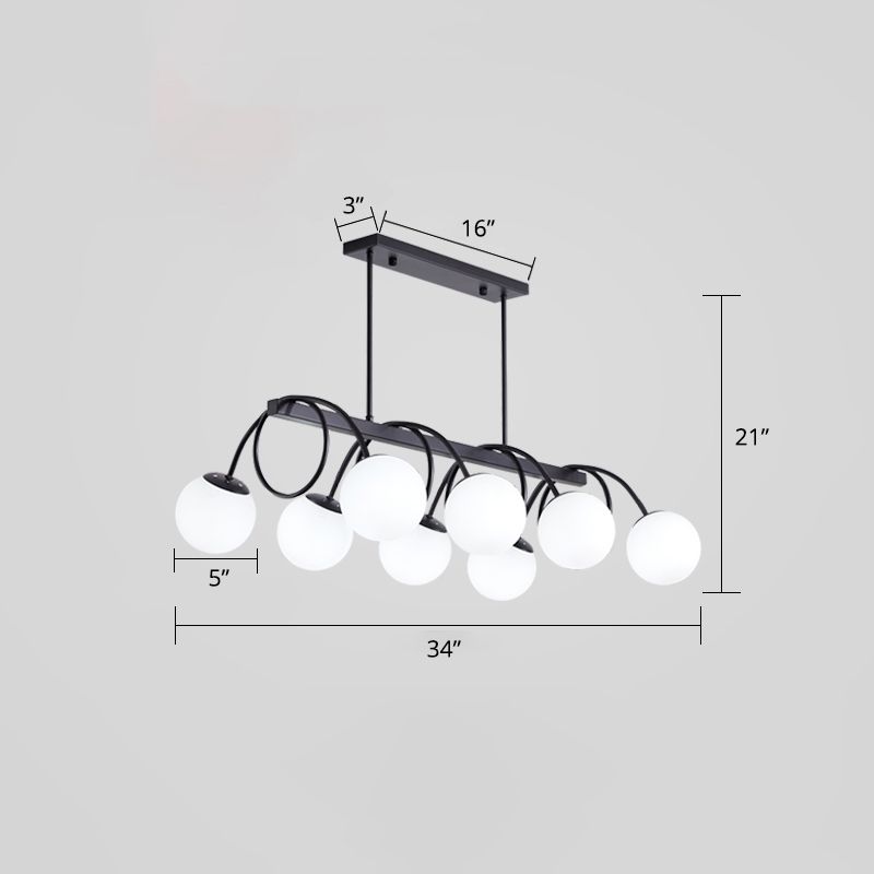 Modern Sphere Island Light Glass Dining Room Suspended Lighting Fixture in Black