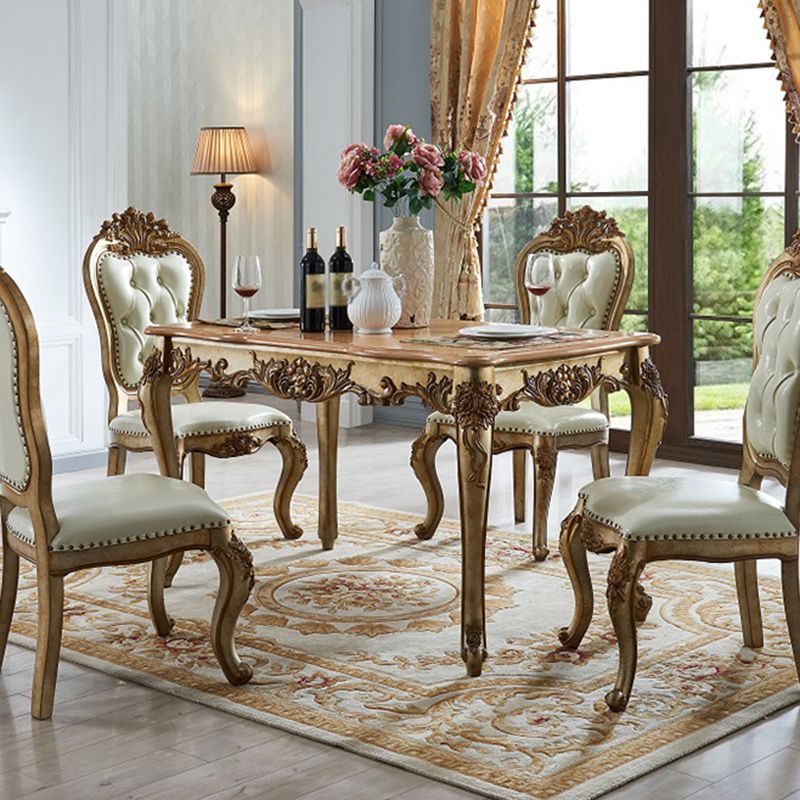 Mesa de comedor rectangular de color madera, mesa de madera maciza de caucho victoriana con 4 patas