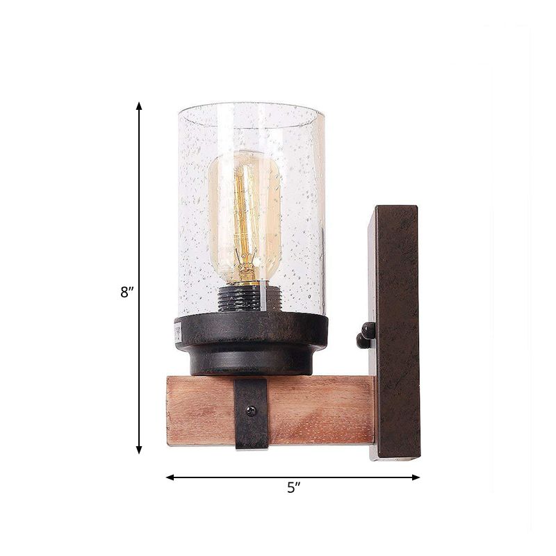 1/2/3 Light Wall Vanity Light with Cylinder Clear Seeded Glass Shade Classic Bathroom Sconce Lighting Fixture in Black