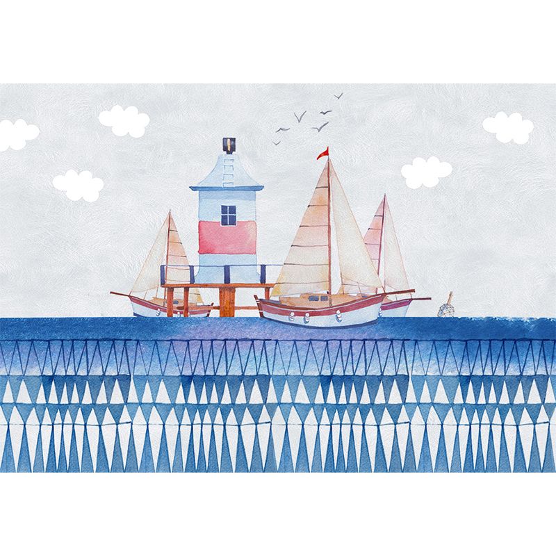 Cartoon Scenery Drawing Mural Decal Soft Color Childrens Art Wall Covering for Nursery