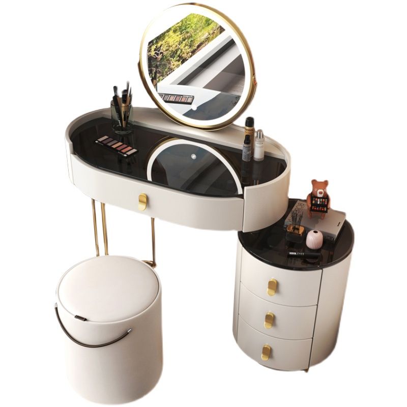 4 Drawers Makeup Vanity Desk with Black Glass Top for Bedroom