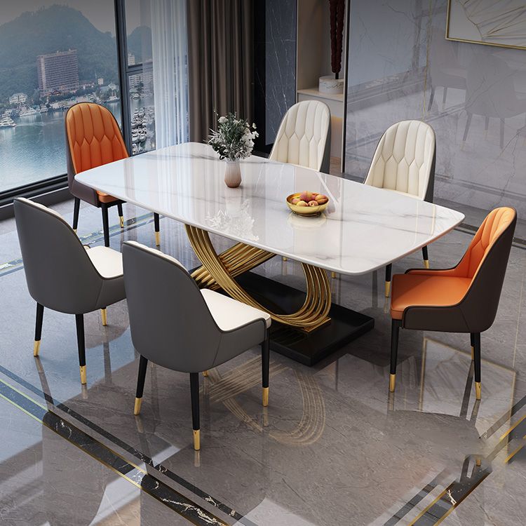 Glam Dinner Table Rectangle Stone Dining Room Table for Kitchen