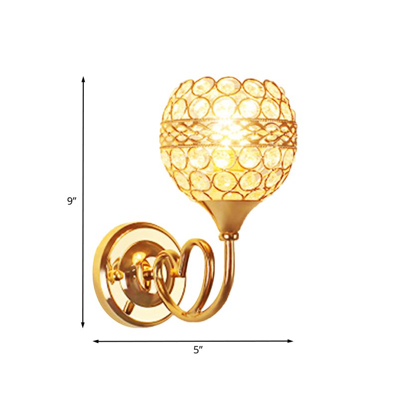 Crystal Gold Wall Sconce Dome Shade 1-Light Traditional Wall Mounted Lamp with Loving Heart Detail
