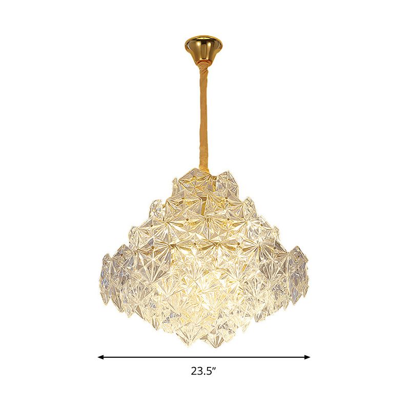 8 Heads Clear Hexagon Glass Suspension Lamp Nordic Gold Top Shape Living Room Hanging Chandelier
