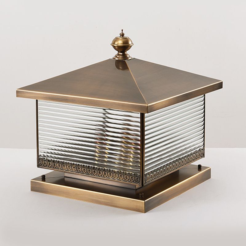 Square Shape Metal Pillar Lamp Modern Style Waterproof Outdoor Light in Bronze