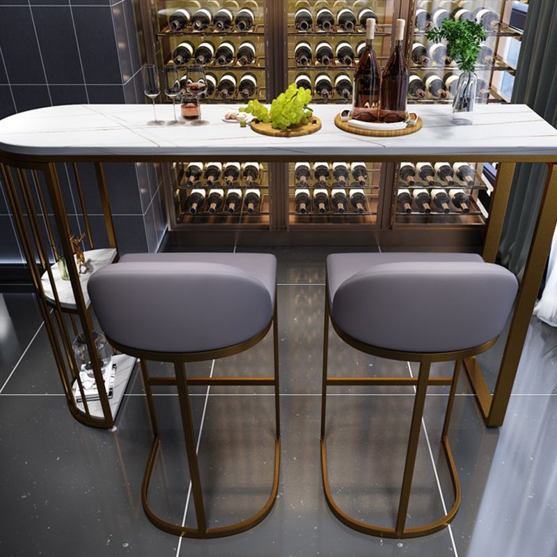 Industrial Free Form Bar Height Table Metal and Stone Bar Table with Double Pedestal