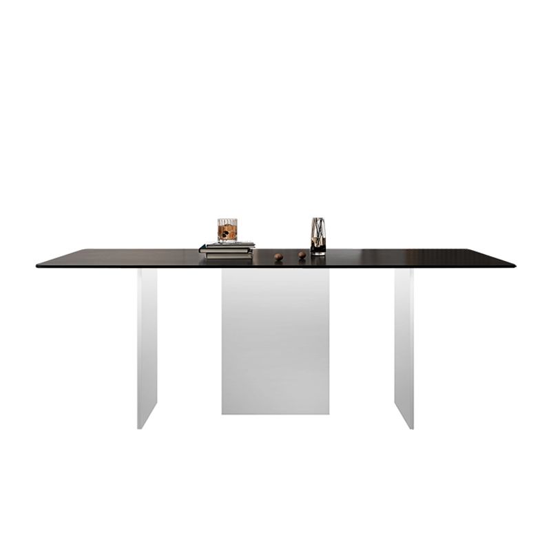 Modern Rectangle Dining Table Black Top Sintered Stone Table for Home
