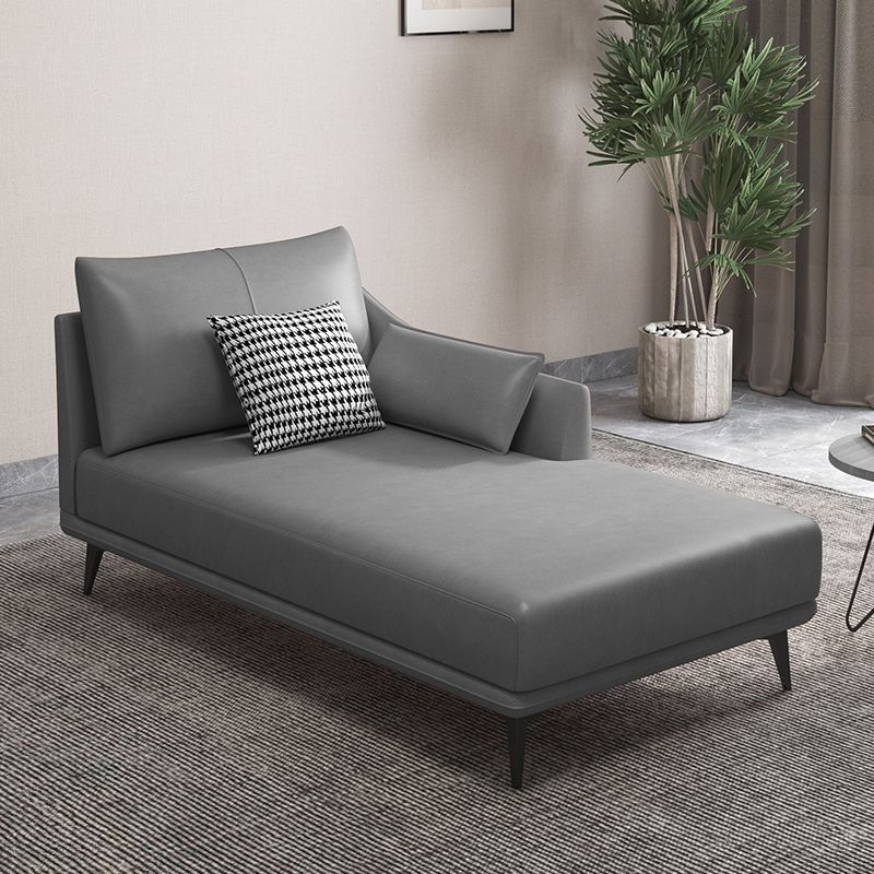 Modern Faux Leather Chaise, One Armed Recessed Arms Lounge Chair with Pillows