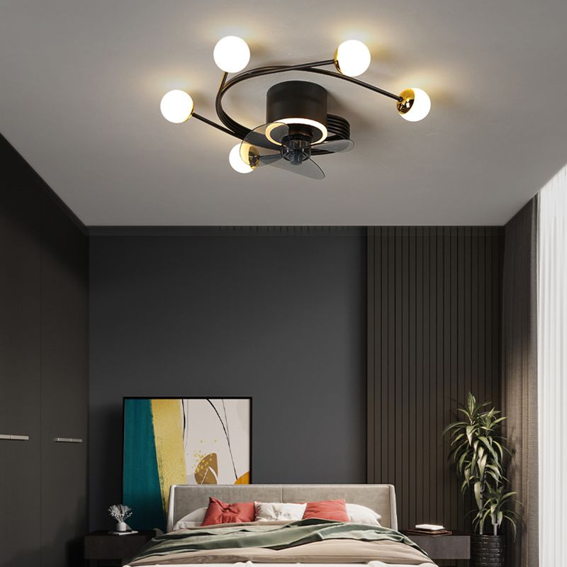Nordic Style Iron Ceiling Fan Lamp Ball Shape LED Ceiling Fan Light for Bedroom